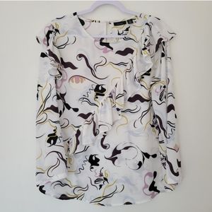 Halogen Floral Asymmetrical Ruffle Boho‎ Blouse Top Size XL Petite